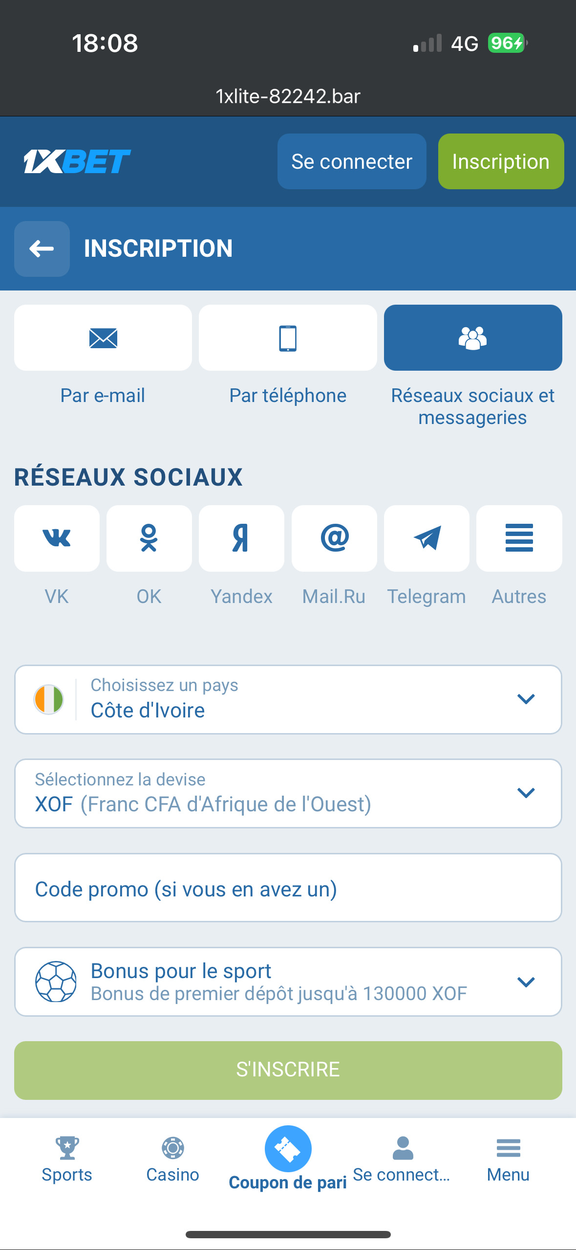 1xBet — réseaux sociaux et messageries : Telegram, VK, pays et devise, bonus sport